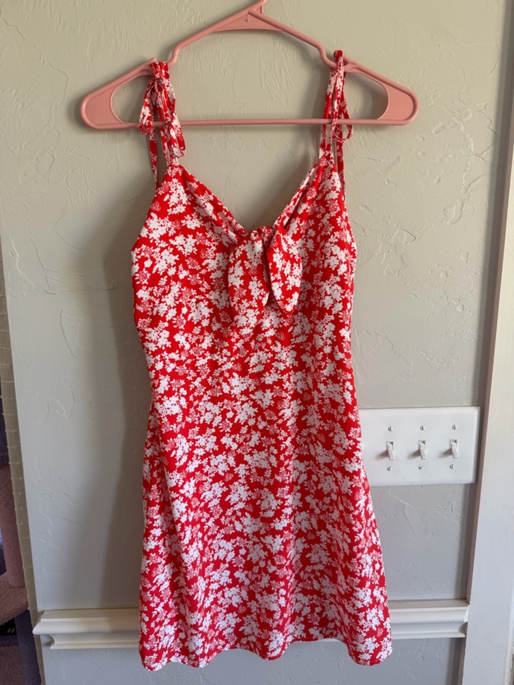 Red and White Floral Tie-Front Dress